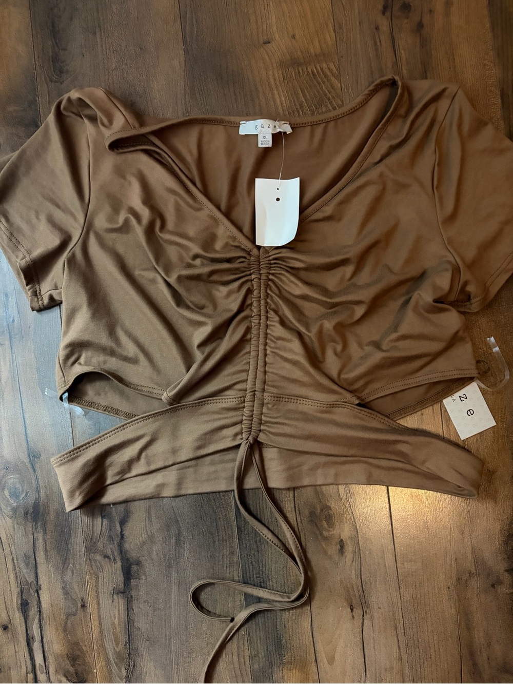 gaze Brown Ruched Drawstring Crop Top